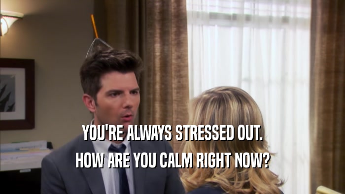 YOU'RE ALWAYS STRESSED OUT. HOW ARE YOU CALM RIGHT NOW? 