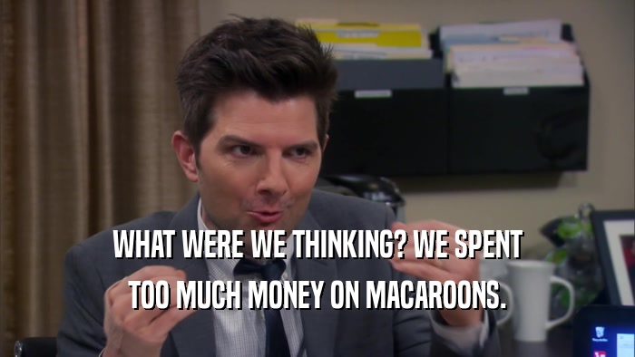 WHAT WERE WE THINKING? WE SPENT TOO MUCH MONEY ON MACAROONS. 