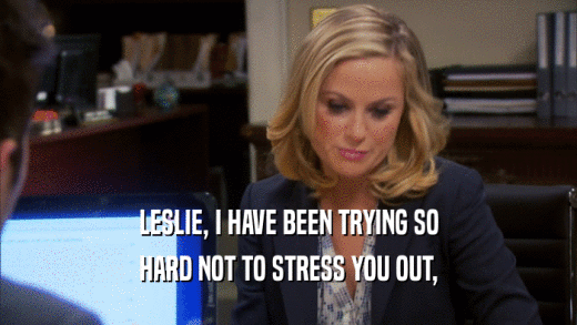 LESLIE, I HAVE BEEN TRYING SO HARD NOT TO STRESS YOU OUT, 