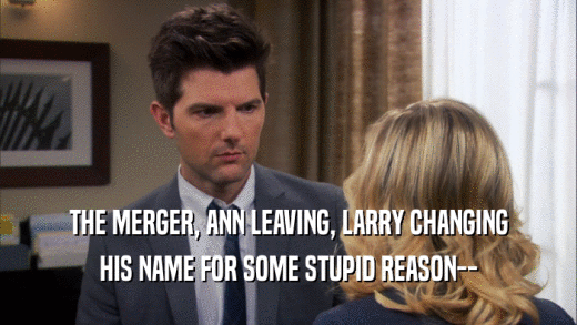 THE MERGER, ANN LEAVING, LARRY CHANGING HIS NAME FOR SOME STUPID REASON-- 