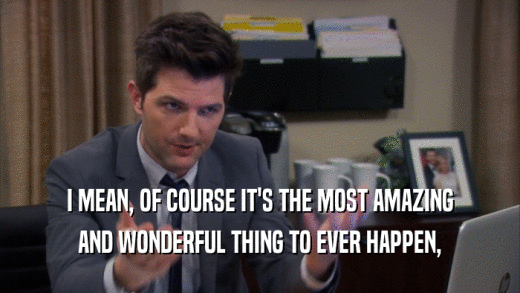 I MEAN, OF COURSE IT'S THE MOST AMAZING AND WONDERFUL THING TO EVER HAPPEN, 