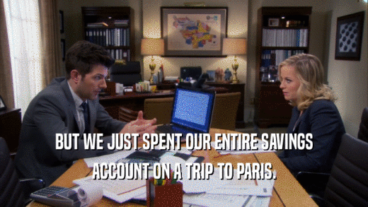 BUT WE JUST SPENT OUR ENTIRE SAVINGS ACCOUNT ON A TRIP TO PARIS. 