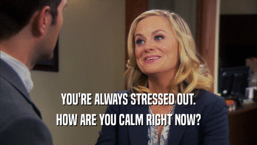 YOU'RE ALWAYS STRESSED OUT. HOW ARE YOU CALM RIGHT NOW? 