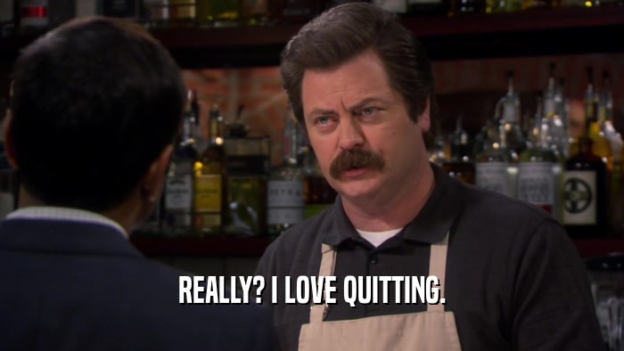 REALLY? I LOVE QUITTING.  