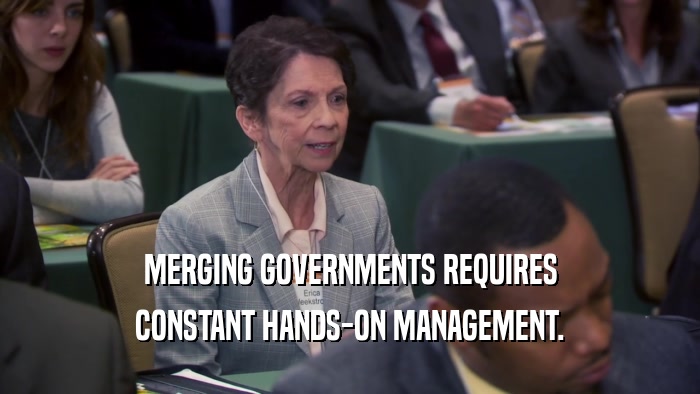 MERGING GOVERNMENTS REQUIRES CONSTANT HANDS-ON MANAGEMENT. 