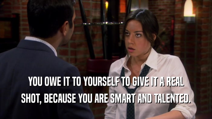YOU OWE IT TO YOURSELF TO GIVE IT A REAL SHOT, BECAUSE YOU ARE SMART AND TALENTED. 
