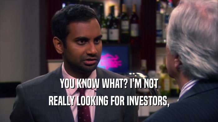 YOU KNOW WHAT? I'M NOT REALLY LOOKING FOR INVESTORS, 