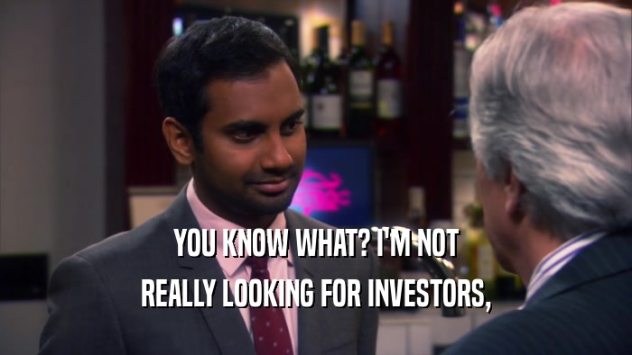 YOU KNOW WHAT? I'M NOT REALLY LOOKING FOR INVESTORS, 