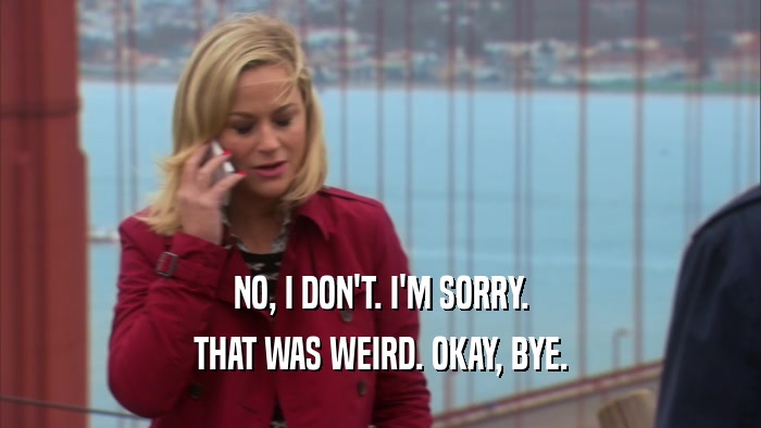 NO, I DON'T. I'M SORRY. THAT WAS WEIRD. OKAY, BYE. 