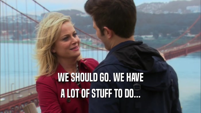 WE SHOULD GO. WE HAVE A LOT OF STUFF TO DO... 