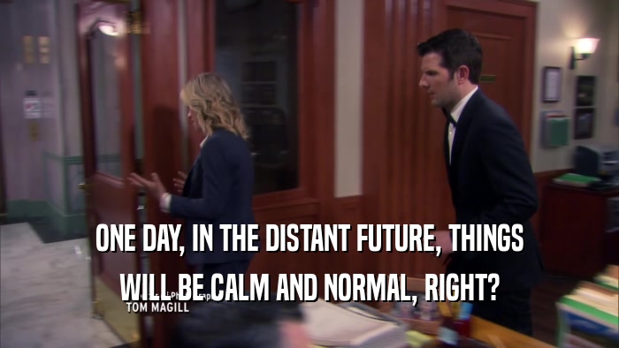 ONE DAY, IN THE DISTANT FUTURE, THINGS WILL BE CALM AND NORMAL, RIGHT? 