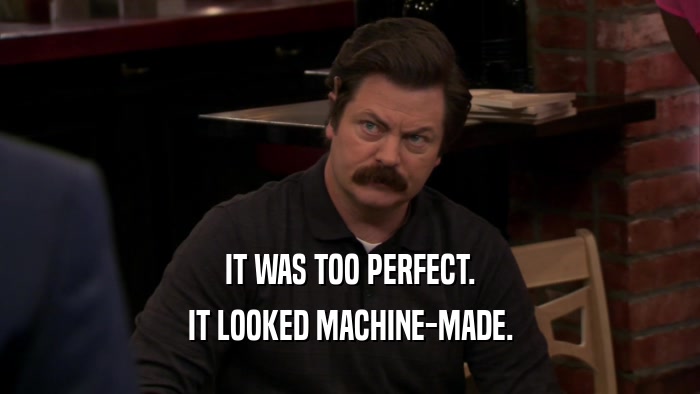 IT WAS TOO PERFECT. IT LOOKED MACHINE-MADE. 