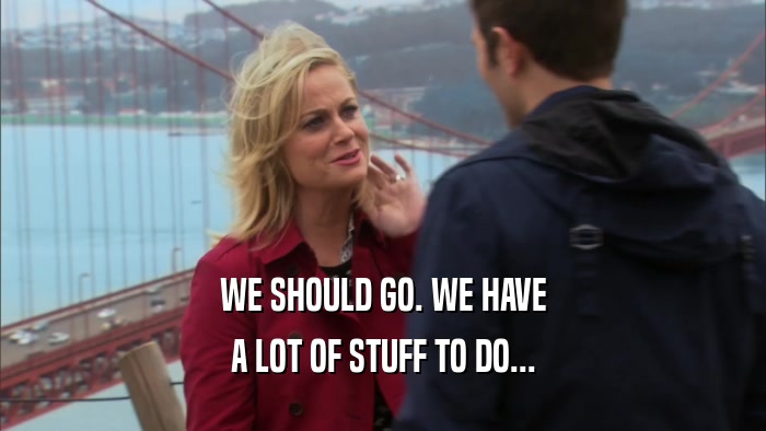 WE SHOULD GO. WE HAVE A LOT OF STUFF TO DO... 