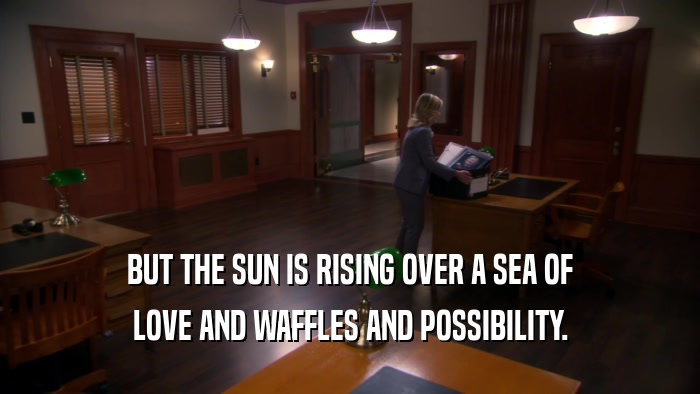 BUT THE SUN IS RISING OVER A SEA OF LOVE AND WAFFLES AND POSSIBILITY. 
