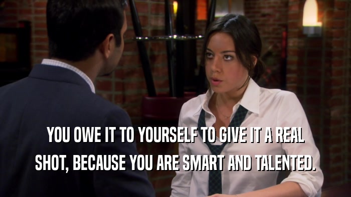 YOU OWE IT TO YOURSELF TO GIVE IT A REAL SHOT, BECAUSE YOU ARE SMART AND TALENTED. 