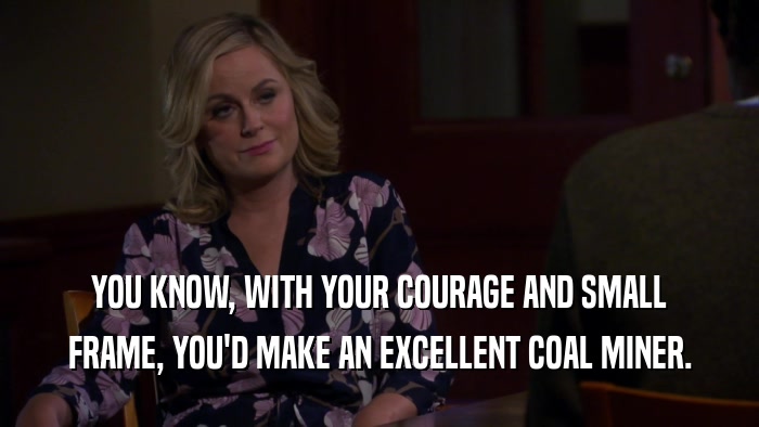 YOU KNOW, WITH YOUR COURAGE AND SMALL FRAME, YOU'D MAKE AN EXCELLENT COAL MINER. 