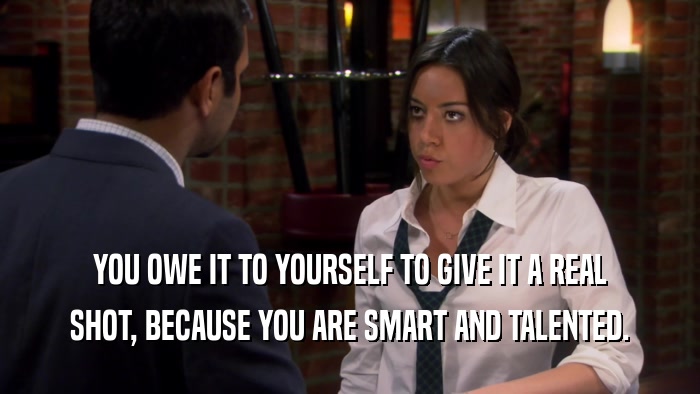 YOU OWE IT TO YOURSELF TO GIVE IT A REAL SHOT, BECAUSE YOU ARE SMART AND TALENTED. 