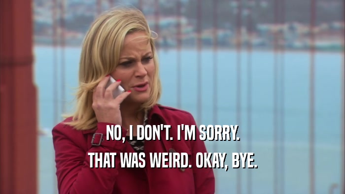 NO, I DON'T. I'M SORRY. THAT WAS WEIRD. OKAY, BYE. 