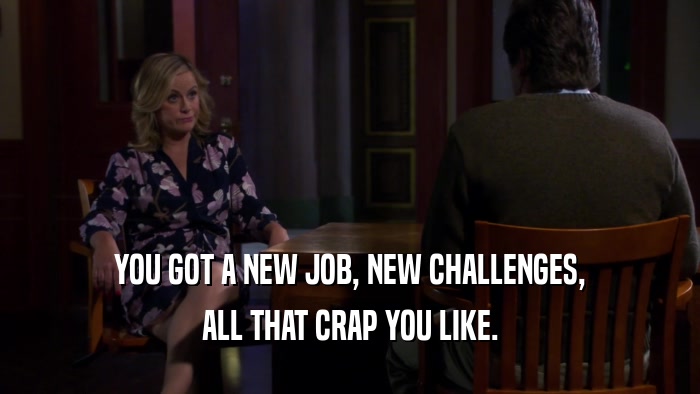 YOU GOT A NEW JOB, NEW CHALLENGES, ALL THAT CRAP YOU LIKE. 