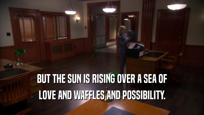 BUT THE SUN IS RISING OVER A SEA OF LOVE AND WAFFLES AND POSSIBILITY. 