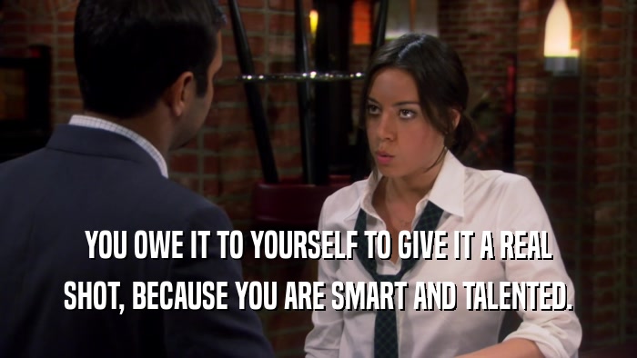 YOU OWE IT TO YOURSELF TO GIVE IT A REAL SHOT, BECAUSE YOU ARE SMART AND TALENTED. 