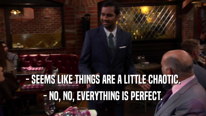 - SEEMS LIKE THINGS ARE A LITTLE CHAOTIC. - NO, NO, EVERYTHING IS PERFECT. 
