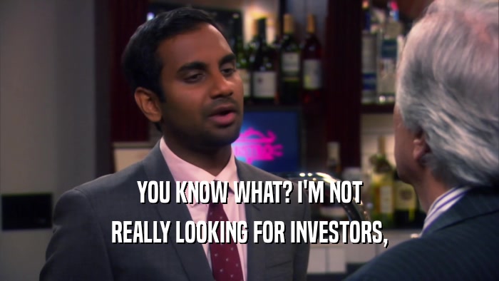 YOU KNOW WHAT? I'M NOT REALLY LOOKING FOR INVESTORS, 