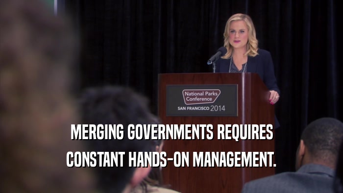 MERGING GOVERNMENTS REQUIRES CONSTANT HANDS-ON MANAGEMENT. 