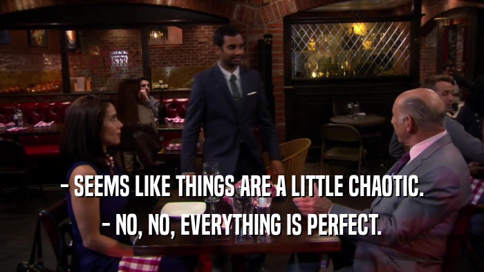 - SEEMS LIKE THINGS ARE A LITTLE CHAOTIC. - NO, NO, EVERYTHING IS PERFECT. 