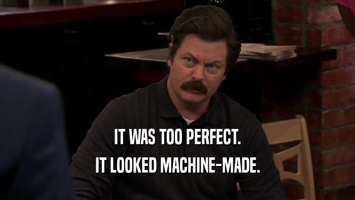 IT WAS TOO PERFECT. IT LOOKED MACHINE-MADE. 