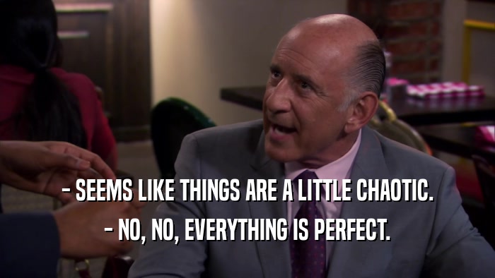 - SEEMS LIKE THINGS ARE A LITTLE CHAOTIC. - NO, NO, EVERYTHING IS PERFECT. 