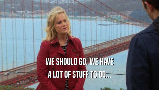 WE SHOULD GO. WE HAVE A LOT OF STUFF TO DO... 