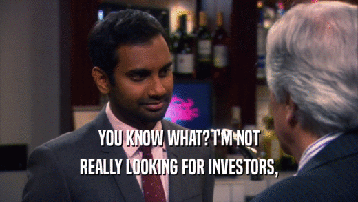 YOU KNOW WHAT? I'M NOT REALLY LOOKING FOR INVESTORS, 
