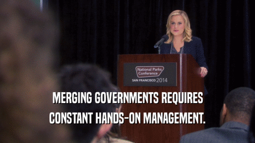 MERGING GOVERNMENTS REQUIRES CONSTANT HANDS-ON MANAGEMENT. 
