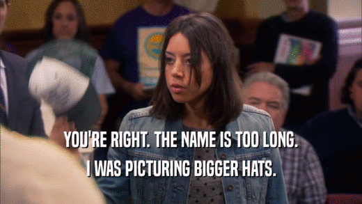 YOU'RE RIGHT. THE NAME IS TOO LONG. I WAS PICTURING BIGGER HATS. 