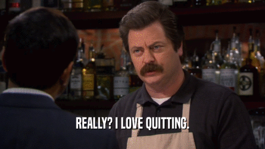 REALLY? I LOVE QUITTING.  