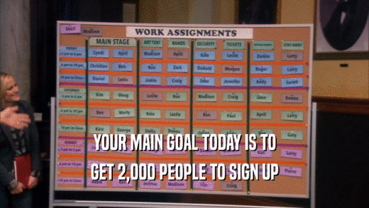 YOUR MAIN GOAL TODAY IS TO GET 2,000 PEOPLE TO SIGN UP 