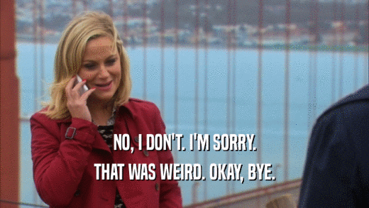 NO, I DON'T. I'M SORRY. THAT WAS WEIRD. OKAY, BYE. 