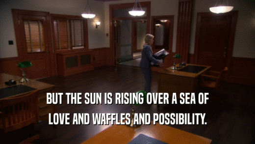 BUT THE SUN IS RISING OVER A SEA OF LOVE AND WAFFLES AND POSSIBILITY. 