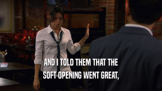 AND I TOLD THEM THAT THE SOFT OPENING WENT GREAT, 
