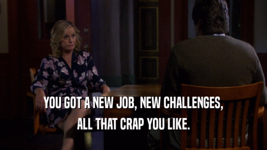 YOU GOT A NEW JOB, NEW CHALLENGES, ALL THAT CRAP YOU LIKE. 