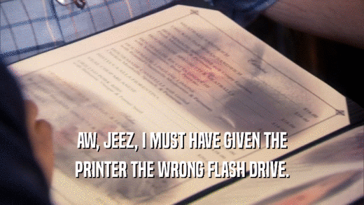 AW, JEEZ, I MUST HAVE GIVEN THE PRINTER THE WRONG FLASH DRIVE. 