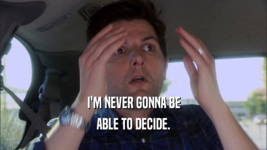 I'M NEVER GONNA BE ABLE TO DECIDE. 