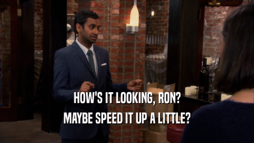 HOW'S IT LOOKING, RON? MAYBE SPEED IT UP A LITTLE? 