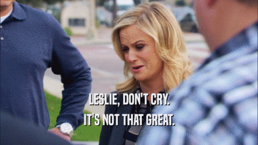 LESLIE, DON'T CRY. IT'S NOT THAT GREAT. 