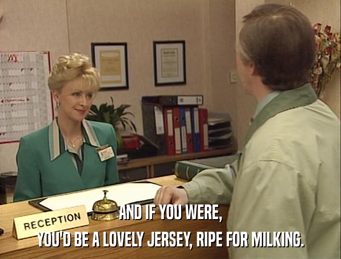 AND IF YOU WERE, YOU'D BE A LOVELY JERSEY, RIPE FOR MILKING. 