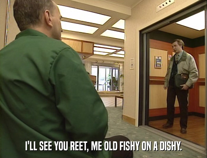 I'LL SEE YOU REET, ME OLD FISHY ON A DISHY.  