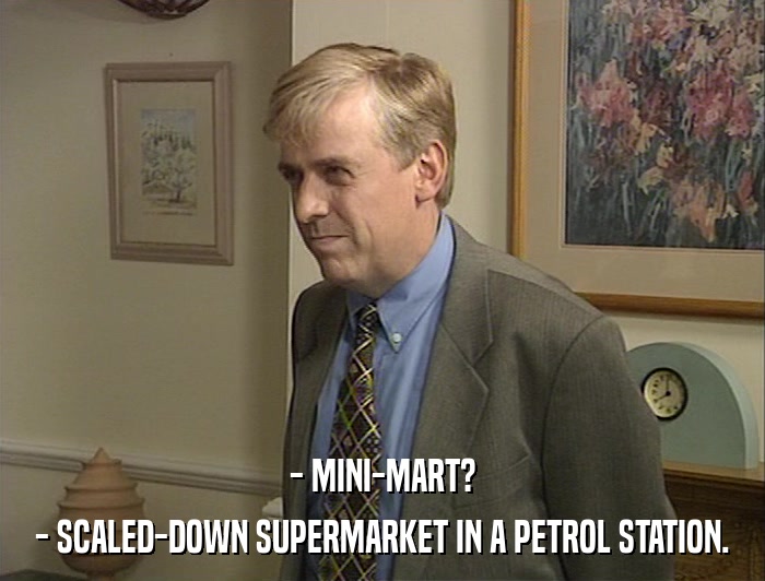 - MINI-MART? - SCALED-DOWN SUPERMARKET IN A PETROL STATION. 