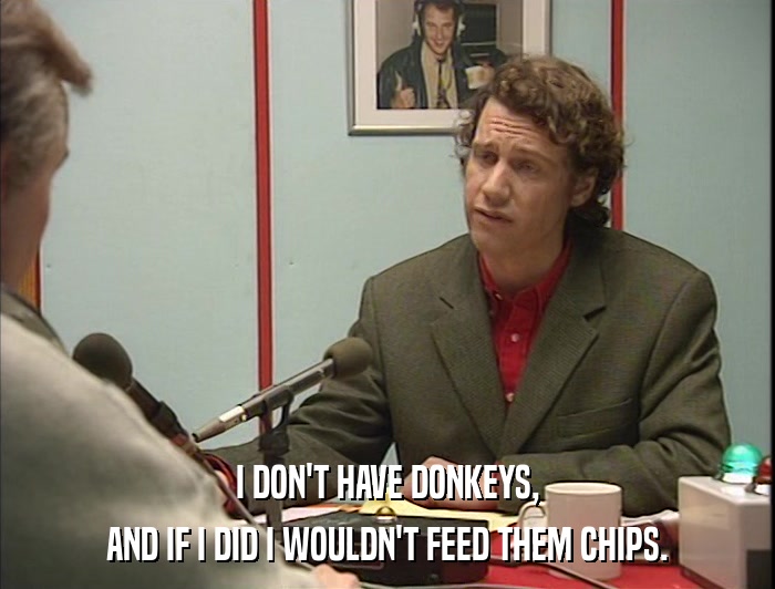 I DON'T HAVE DONKEYS, AND IF I DID I WOULDN'T FEED THEM CHIPS. 