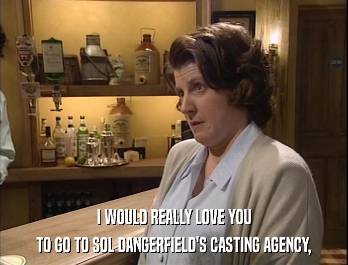 I WOULD REALLY LOVE YOU TO GO TO SOL DANGERFIELD'S CASTING AGENCY, 